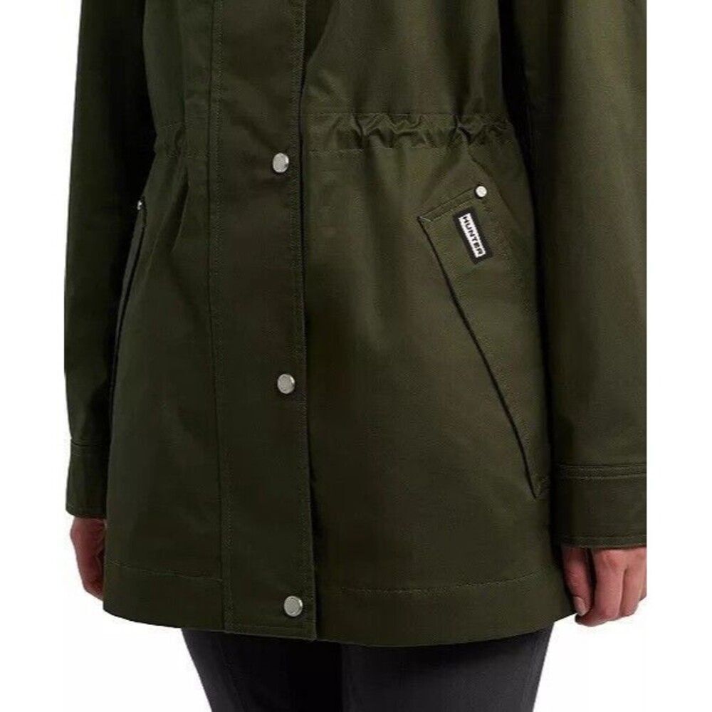 HUNTER Women's S Cotton Smock Hooded Rain Jacket Water Resistant Olive Green NEW - Picture 3 of 16